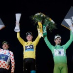 Froome (galben),   alături de Quintana și Sagan,   laureații Turului Franței/ Foto: AP