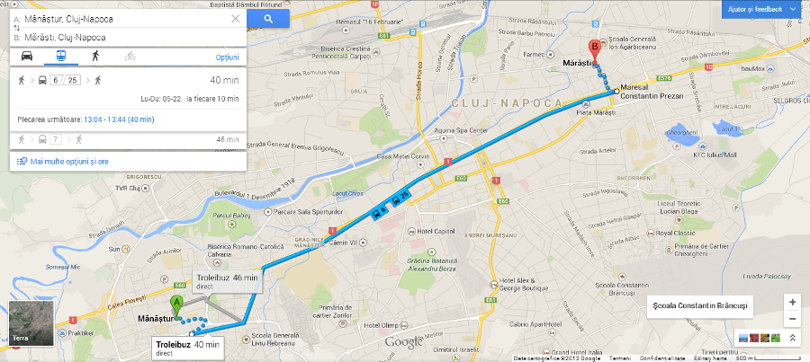 Începând de astăzi,   Google Maps Transit ne ajută să ne deplasăm prin oraș fără prea multe bătăi de cap. (foto: google maps)