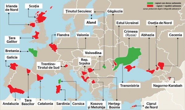 Principalele regiuni separatiste și autonomiste din Europa