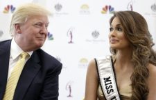 Donald Trump,   left,   and Miss Universe,   Gabriela Isler,   of Venezuela,   talk during a news conference,   Thursday,   Oct. 2,   2014,   in Doral,   Fla. Three of the last six Miss Universe titles have gone to Venezuelan contestants. This year's Miss Universe competition has a unique undertone: It will take place in South Florida,   home to the largest number of Venezuelans in the U.S.,   the majority strongly against the current Venezuelan government. (AP Photo/Wilfredo Lee)