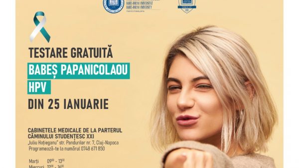 TESTARE GRATUITĂ Babeș Papanicolaou sau HPV, din data de 25 IANUARIE, la Cluj-Napoca
