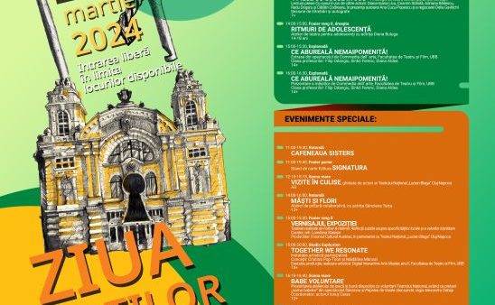 Discuție cu actrița Coca Bloos, activități pentru copii și adolescenți, concerte și spectacole sunt propunerile Teatrul Național Cluj pentru ediția 2024 a Zilei Porților Deschise